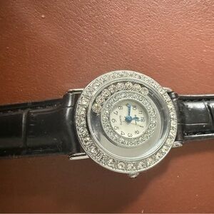 Silver and Black Watch with Crystal Accents